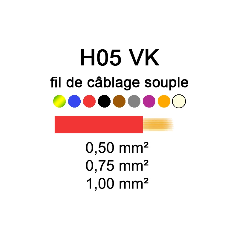 Fil électrique H05-VK cuivre souple - 0,5mm² 0,75mm² et 1mm²