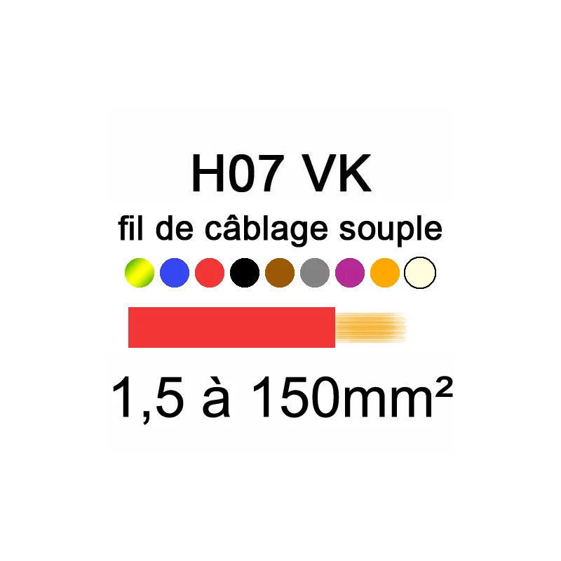 Fil électrique H07-VK cuivre souple - 1,5mm² à 120mm²