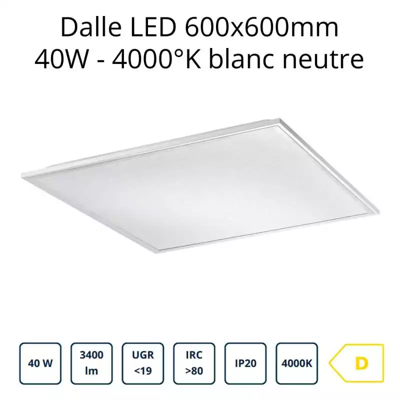 Dalle LED 600x600mm 40W 4000K blanc neutre