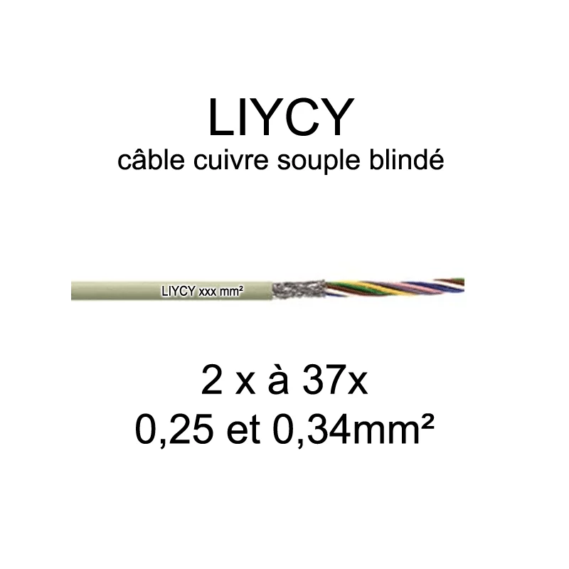 Câble électrique blindé LIYCY multiconducteurs (500 VOLTS) - 0,25 mm² à 1 mm²
